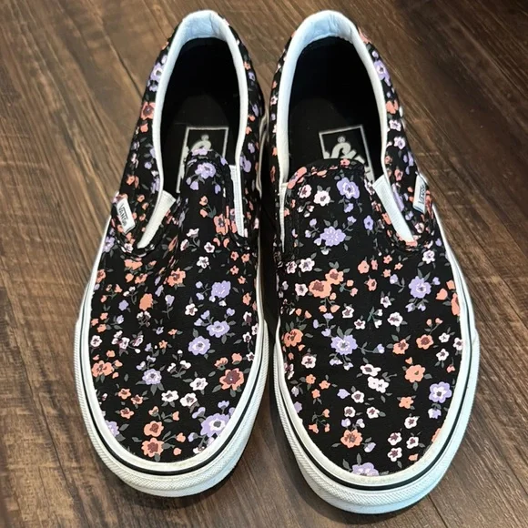 Vans purple and pink small flowers slip on shoes men’s 6.5 women’s 8 - Picture 1 of 6